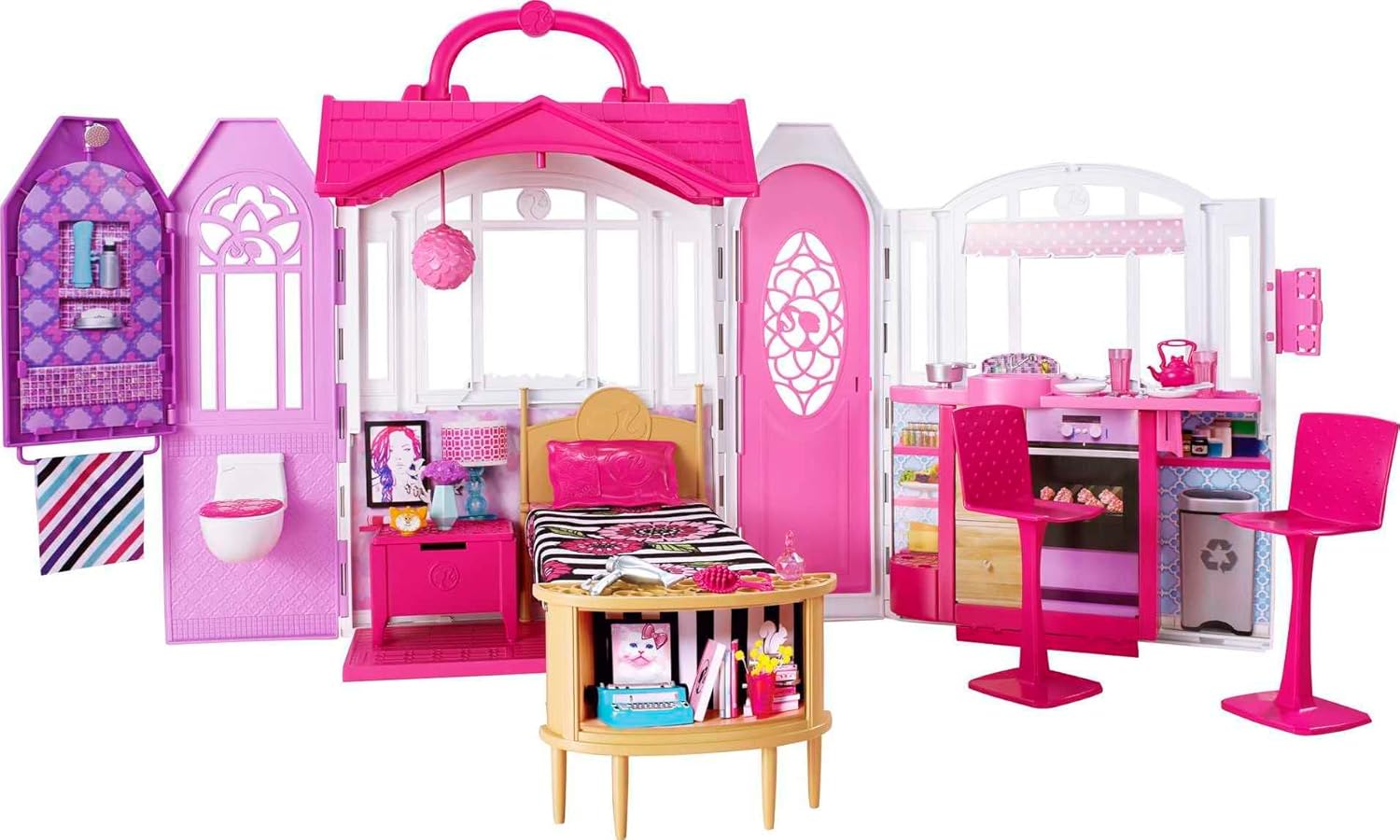 Barbie Doll House, Glam Getaway Portable House Playset with Carry Handle & 20+ Accessories Including Furniture & Décor