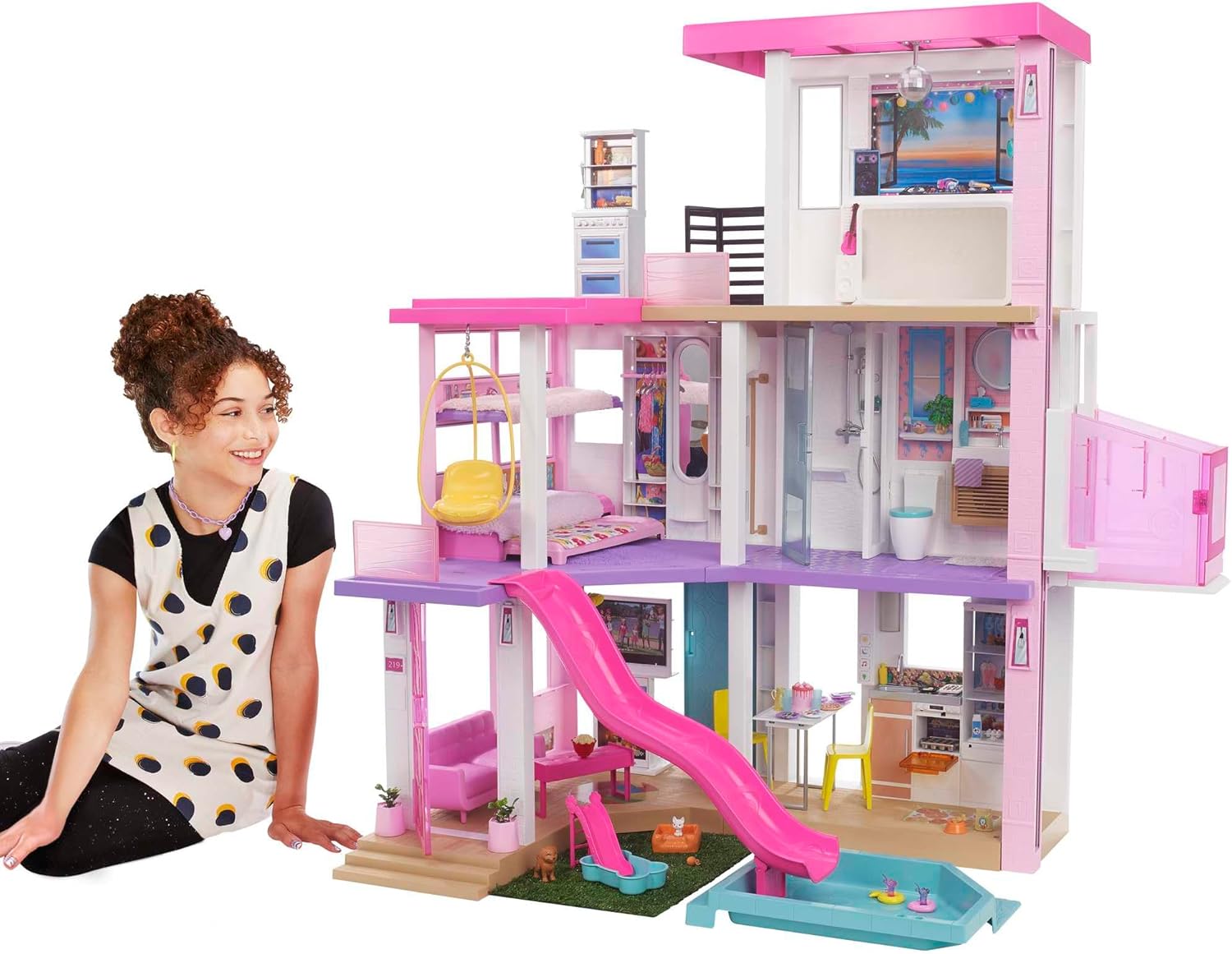 Barbie DreamHouse Dollhouse with 75+ Accessories and Wheelchair Accessible Elevator, 10 Play Areas, 3 Custom Light Settings & Music